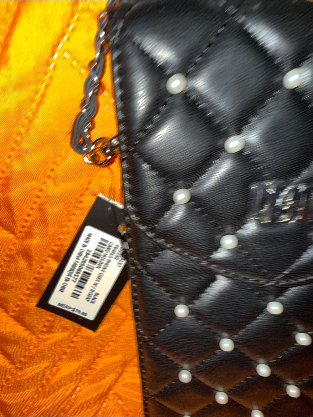 Badgley Mischka Black Quilted Crossbody with Pearl Accents